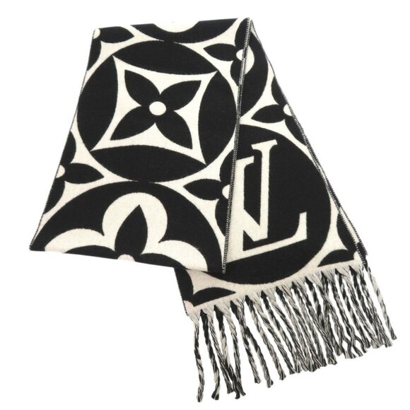 LOUIS VUITTON Flight Mode Medallion Wool Black White Scarf - Picture 3 of 10